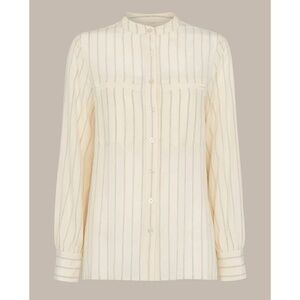 EUC Whistles 100% Silk Pinstripe Cream Collarless Blouse 2 / XS